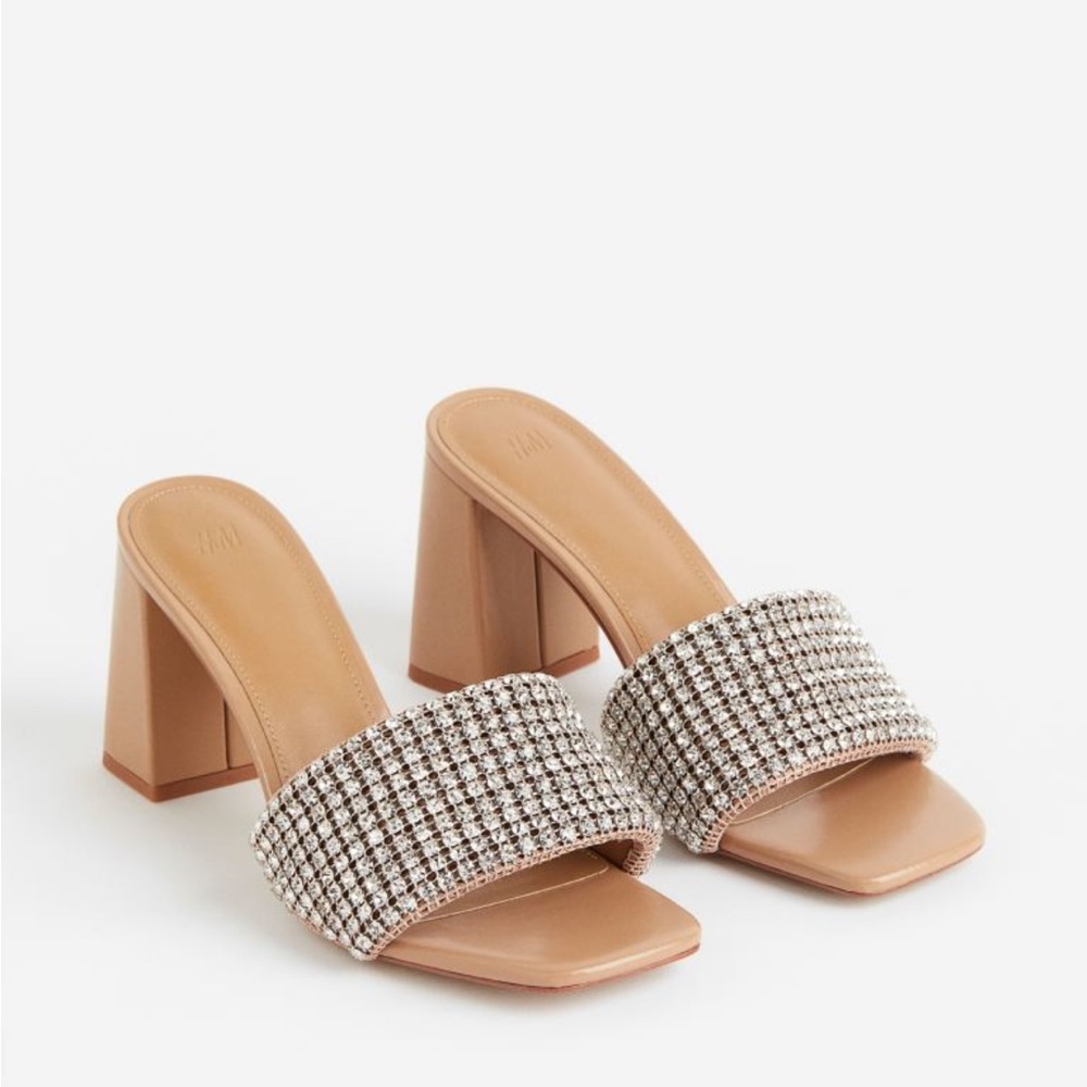 NWT rhinestone nude block sandals heels H&M US 6 EUR 7